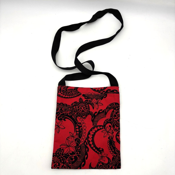 Vintage 00s Y2K Maui Island Handmade Red Tribal Turtle Print Crossbody Bag 10x8" - Picture 6 of 13